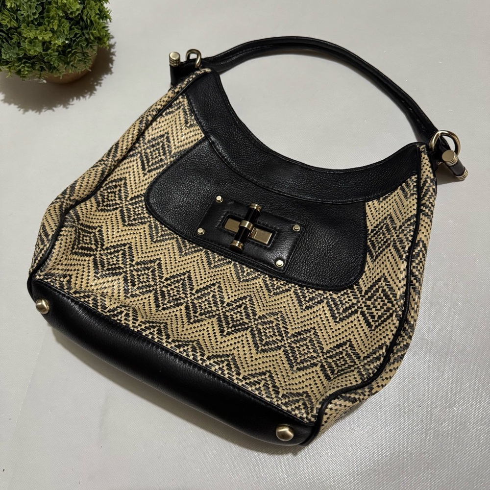 Banana Republic Woven Leather Shoulder Bag Purse Bohemian Vacation Beach Coastal